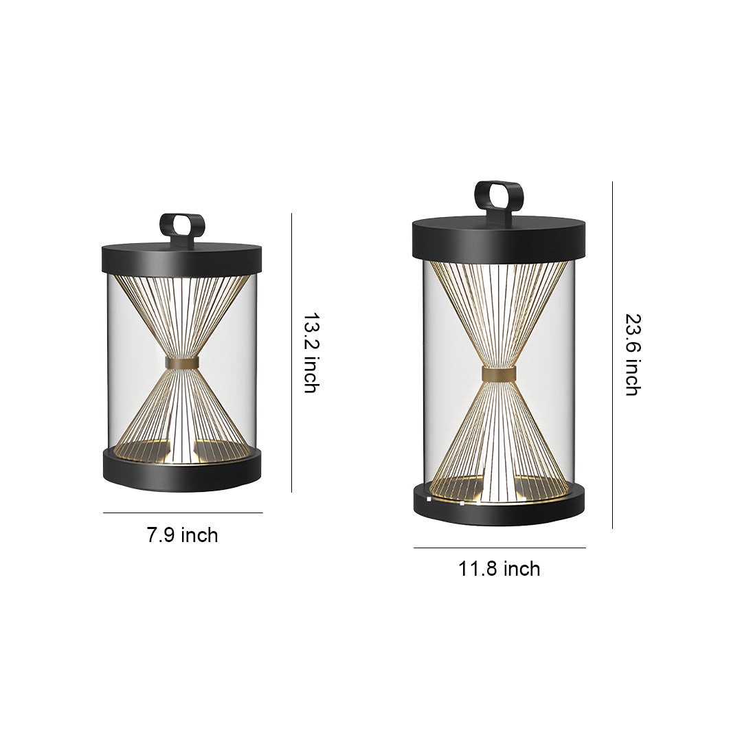 Lanterne extérieure noire forme sablier polyvalente et portable