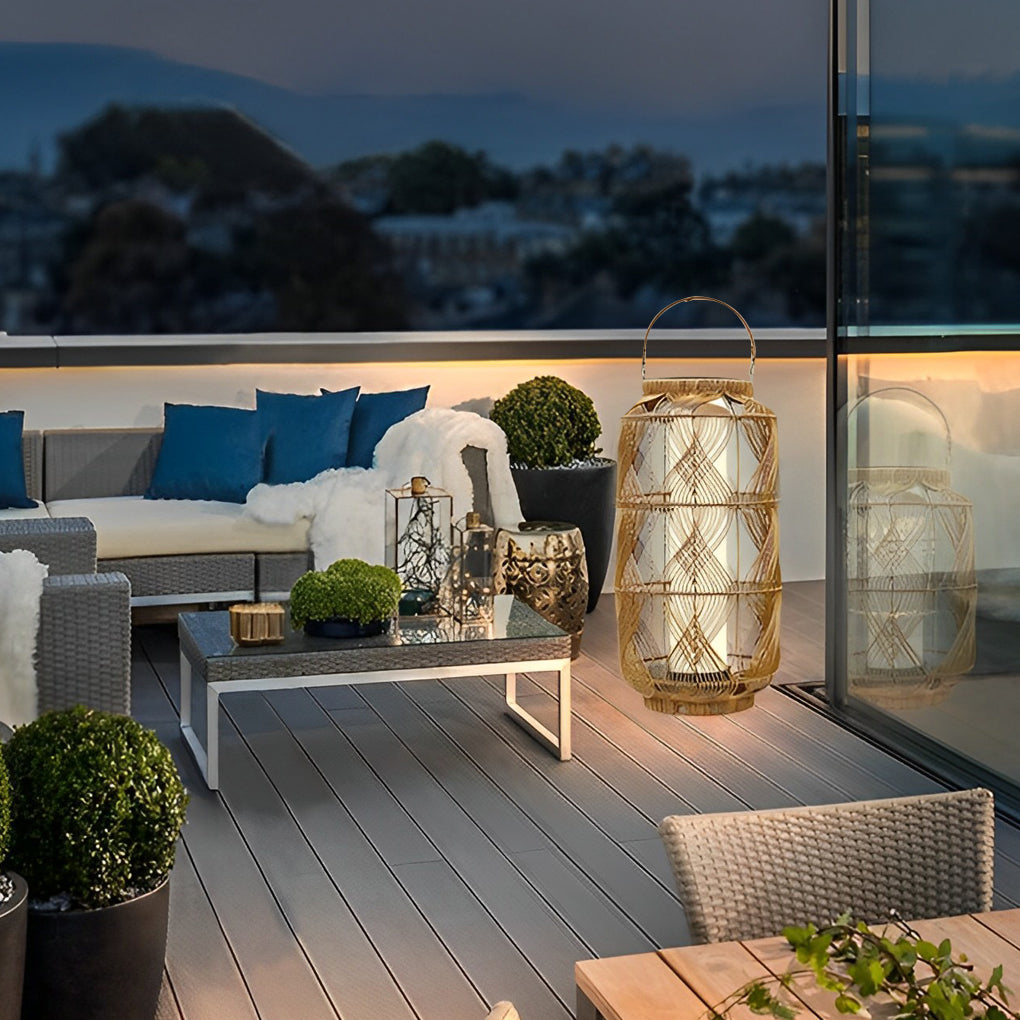 Lampadaire solaire portable en rotin rétro européen LED étanche