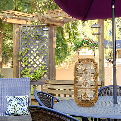 Lampadaire solaire portable en rotin rétro européen LED étanche