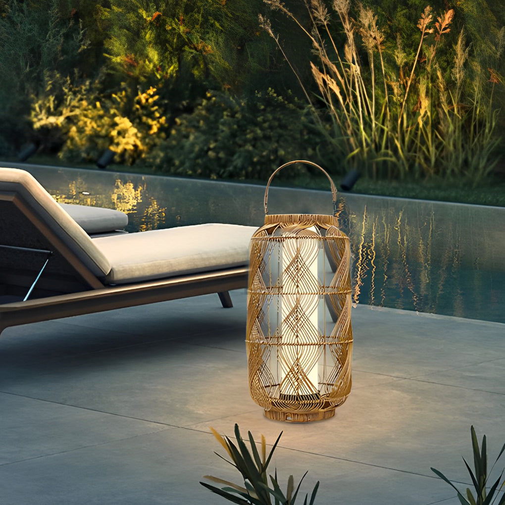 Lampadaire solaire portable en rotin rétro européen LED étanche