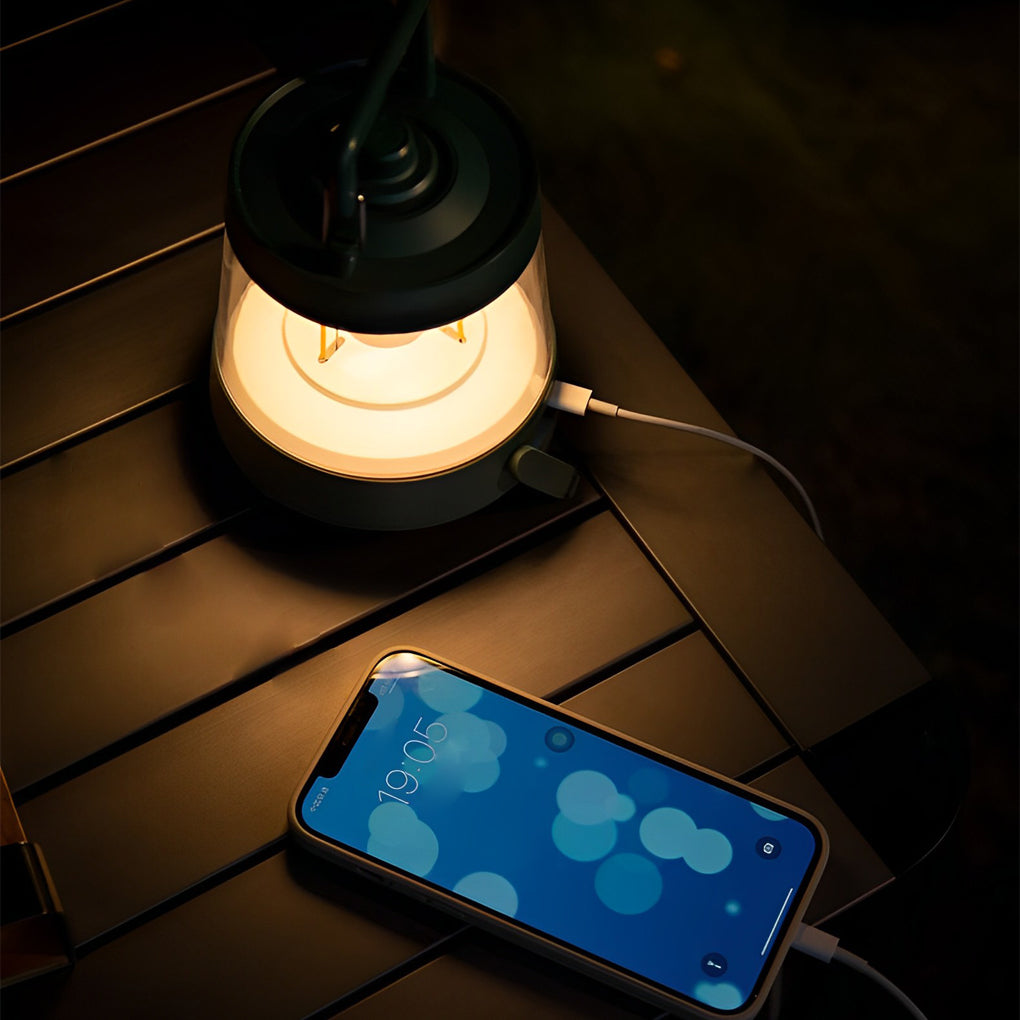Lanterne camping verte étanche LED rechargeable USB 5V dimmable