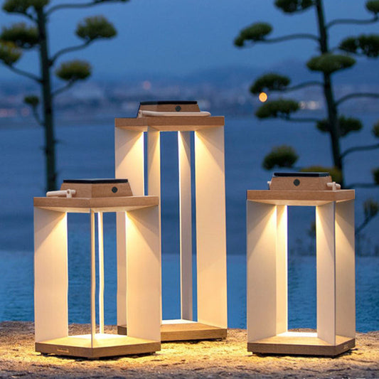 Lanterne solaire extérieure en bois blanche moderne multifonction
