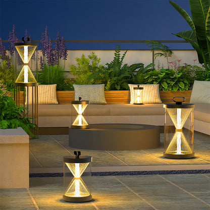 Lanterne extérieure noire forme sablier polyvalente et portable