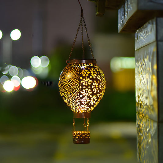 Lanterne solaire suspendue montgolfière en fonte jardin extérieur