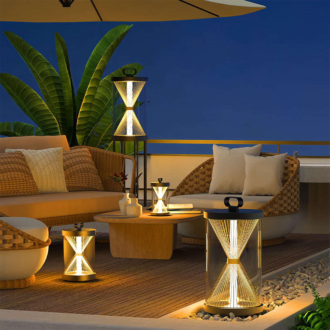 Lanterne extérieure noire forme sablier polyvalente et portable